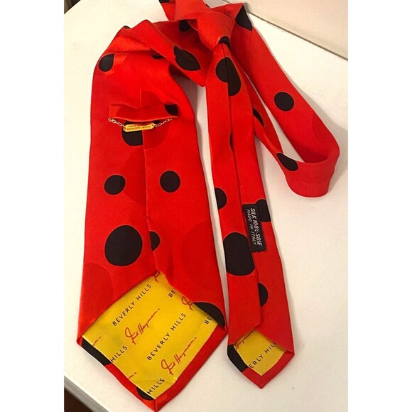 VTG FRED HAYMAN Beverly Hills 100% SILK TIE Red Black Polka Dot ITALY Whimsical - Picture 4 of 7